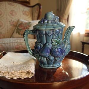 Vintage Tilso Japan Blue Ceramic Teapot with Lid Hand Painted